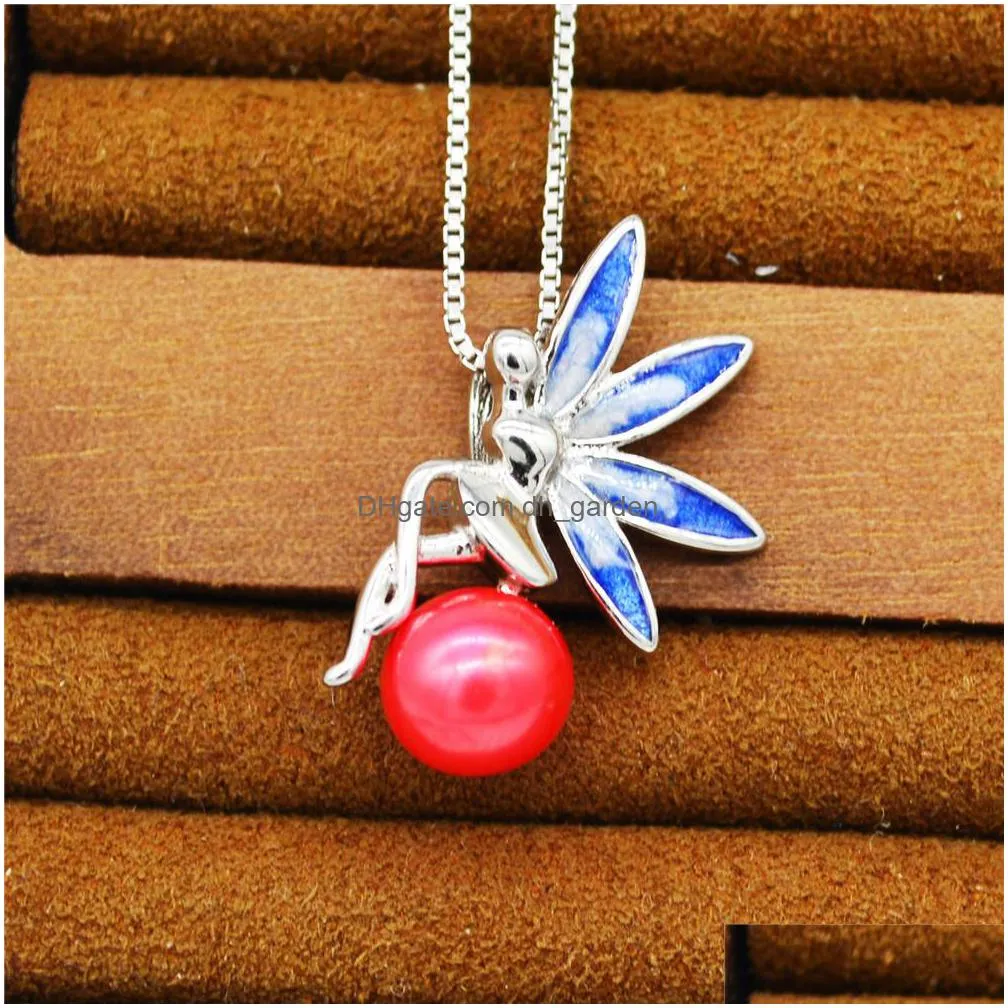 s925 sterling silver pendant settings accessories pearl necklace drop empty diy enamel fairy mount