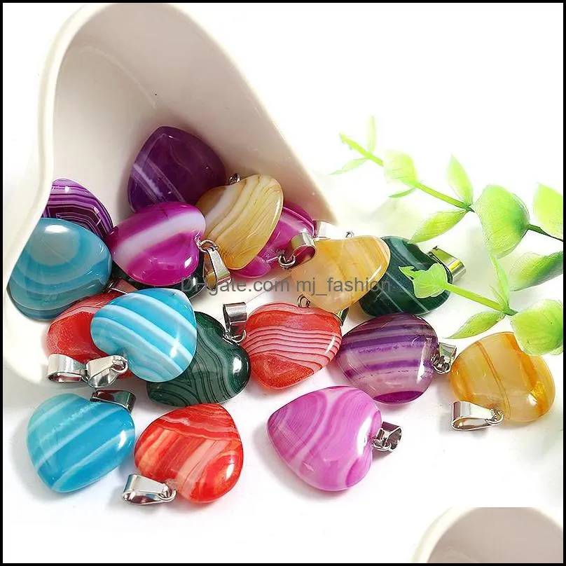 20mm charms stripe agate heart pendant healing love heart stone fashion for jewelry making pendant mjfashion