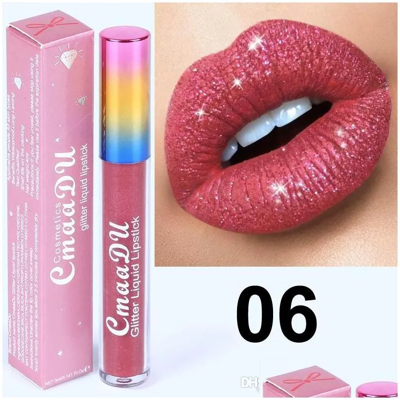cmaadu glitter flip lip gloss velvet matte lip tint 6 colors waterproof long lasting diamond flash shimmer liquid lipstick