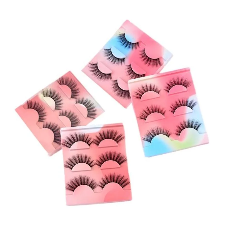 false eyelash natural thick 3d lashes extension slender stem full strip beauty tool chemical fiber 3 pair fake eyelashes