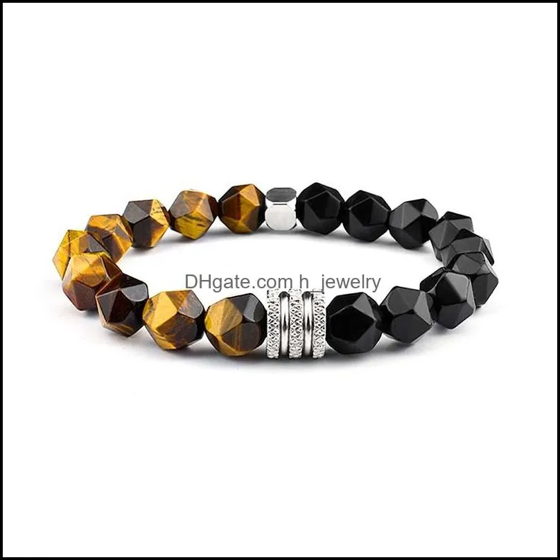 men stone bracelet handmade 10 faceted tiger eye beads bracelets summer stainless steel spacer jewelry gift