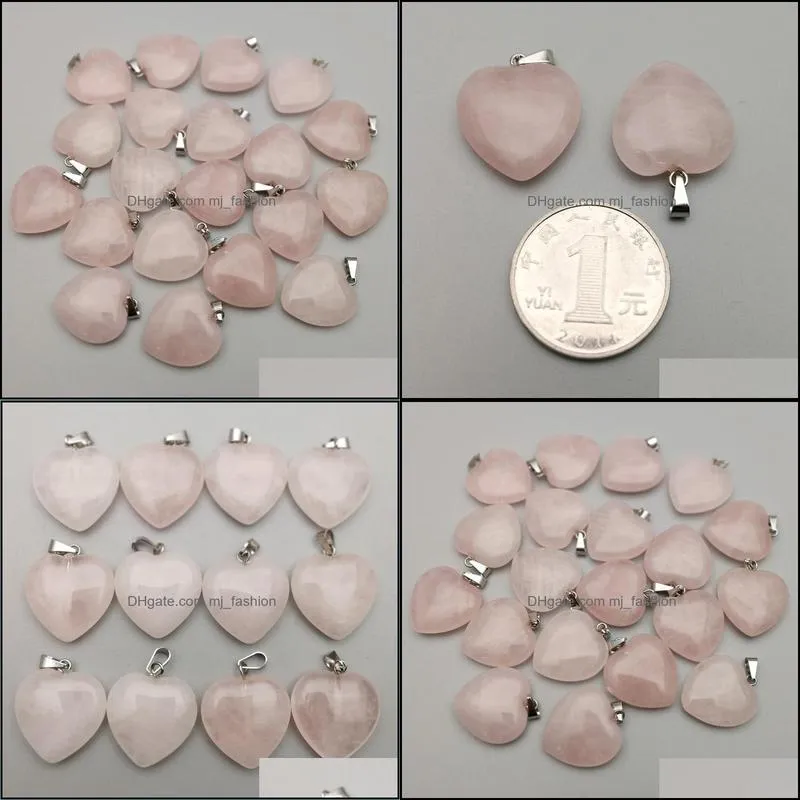 20mm rose quartz heart natural stone charms chakra healing pendant diy necklace earrings jewelry makin mjfashion