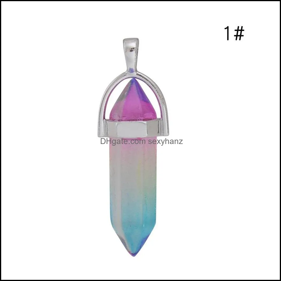 colours hexagon prism charms pendants crystal pendants clear chakras gem stone fit earrings necklace making assorted