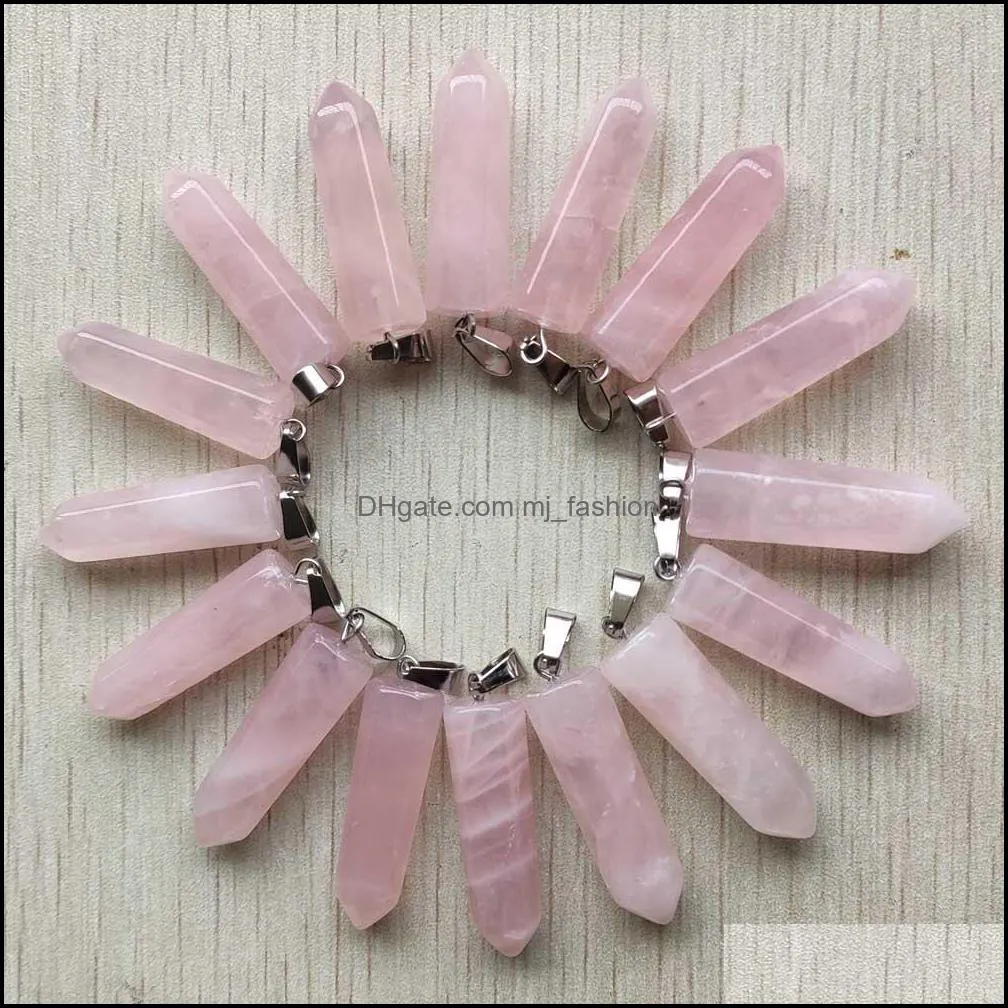 fashion natural pink rose quartz stone charms teardrop pillar shape point chakra pendant for necklace earrings jewelry makin mjfashion