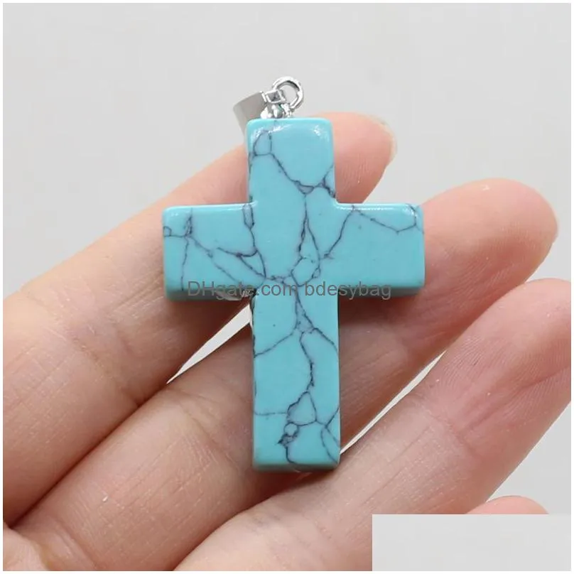 charms natural stone pendants cross shape healing crystal agate for jewelry making women necklace gift accessories