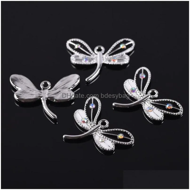 charms 5pcs 25x19mm dragonfly enamel metal loose pendants beads wholesale lot for jewelry making diy findings