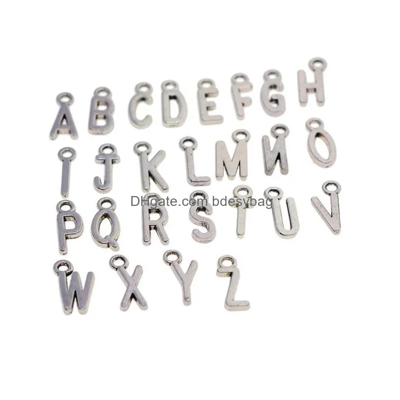 charms lot of 100 bronze antique silver capitalised alphabet abc pendant jewellery age birthday craft diy supplies