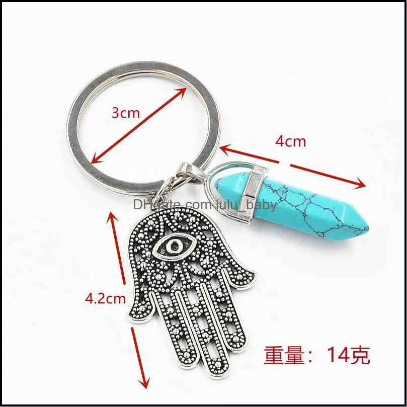 natural stone key rings hexagonal prism palm keychains silver color healing rose crystal car decor keyholder for women men lulubaby