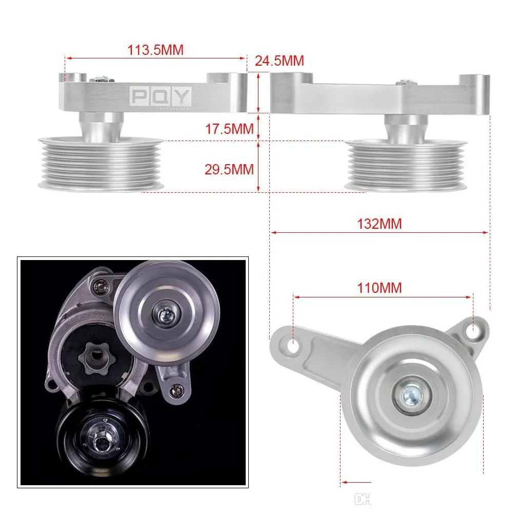 pqy adjustable ep3 pulley kit for honda 8th 9th civic all k20 k24 engines with auto tensioner keep a/c installed cpy01/02