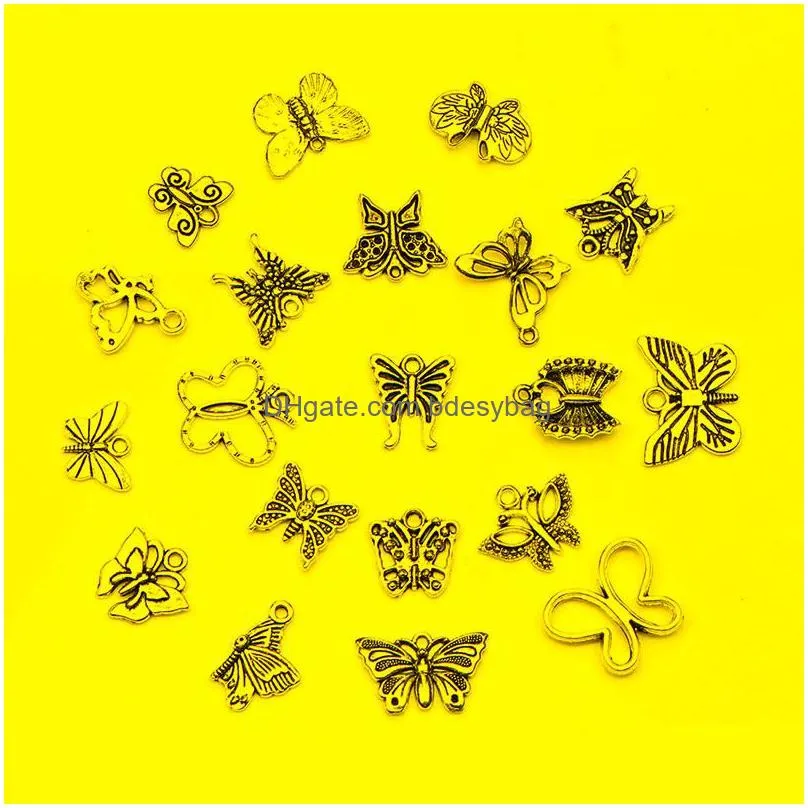charms 60pcs mix designs antique silver color zinc alloy butterfly pendant jewelry accessories making diy handmade jewelrycharms