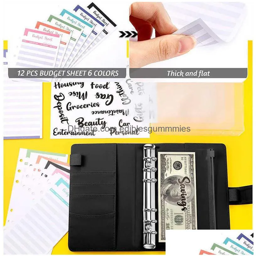 a6 glitter pu leather binder budget envelope planner organizer system with clear zipper pockets expense budget sheets