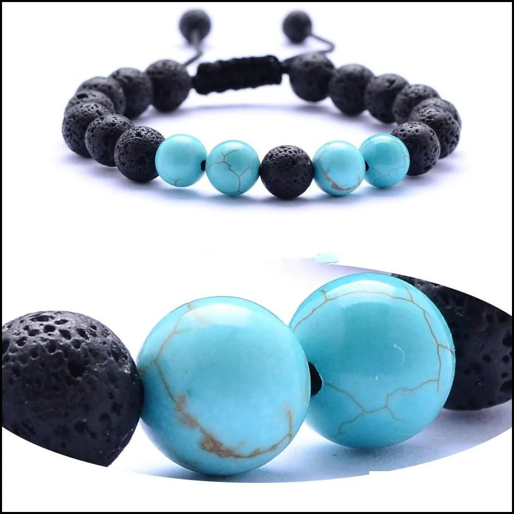 natural turquoise black lava stone weave bracelets aromatherapy  oil diffuser bracelet for women men jewelry