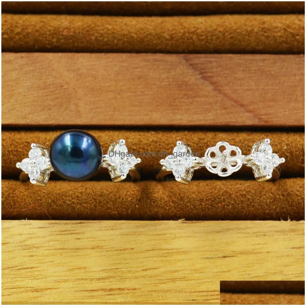 s925 sterling silver ring accessories wholesale sterling silver pearl ring mounting adjustable fine zircon flower ps4mjz019