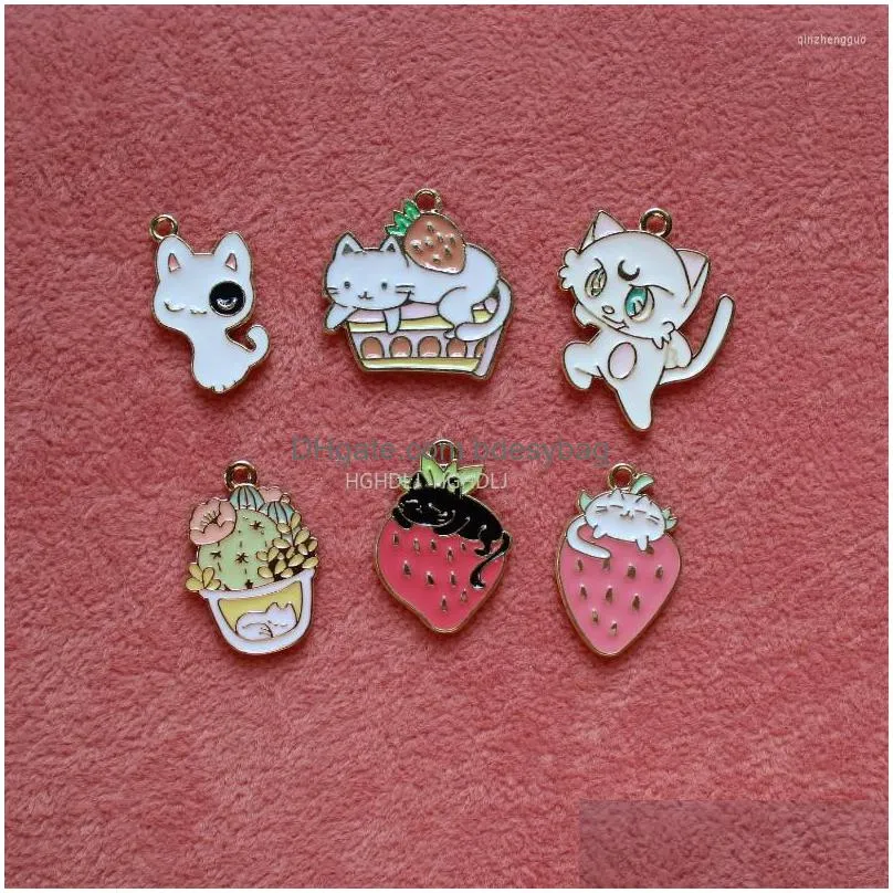 charms 10pcs cartoon cat charm cute enamel metal pandent for jewelry making necklace bracelet earring diy fashion craft accessories