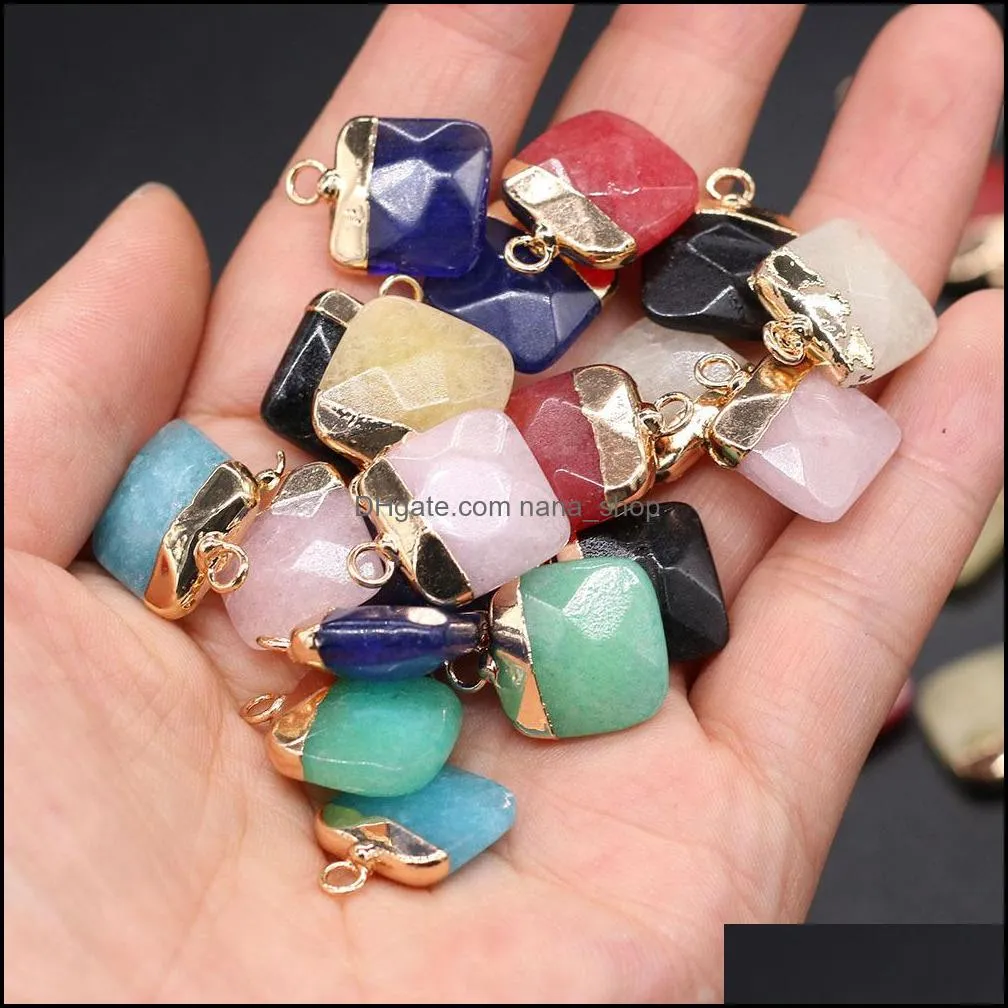 delicate natural stone charms square rose quartz lapis lazuli turquoise opal pendant diy for bracelet necklace earrings jewelry making