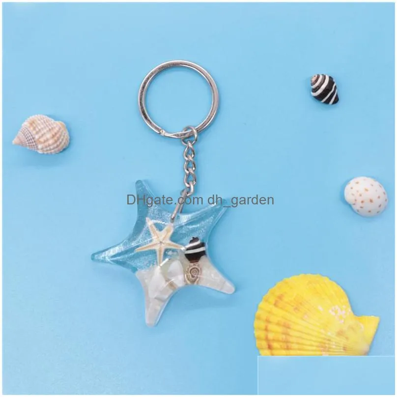 wholesale unique 4 colors creative fashion amber luminous key chain real starfish specimen car key chain ys2k006