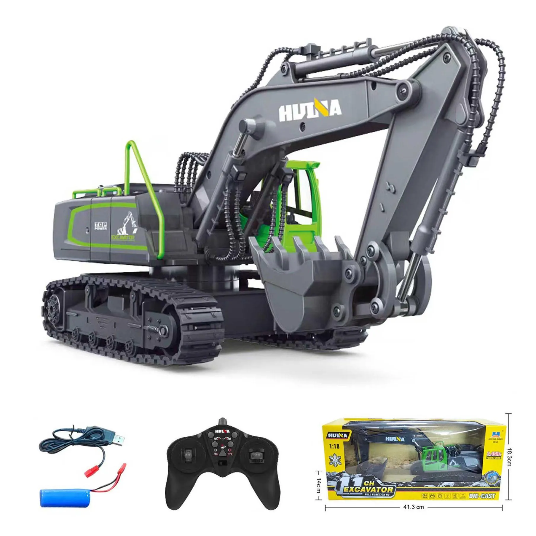 electric/rc car huina 1558 remote control excavator alloy 1/18 big scale crawler tractor rc car radio controlled electric car for children toy