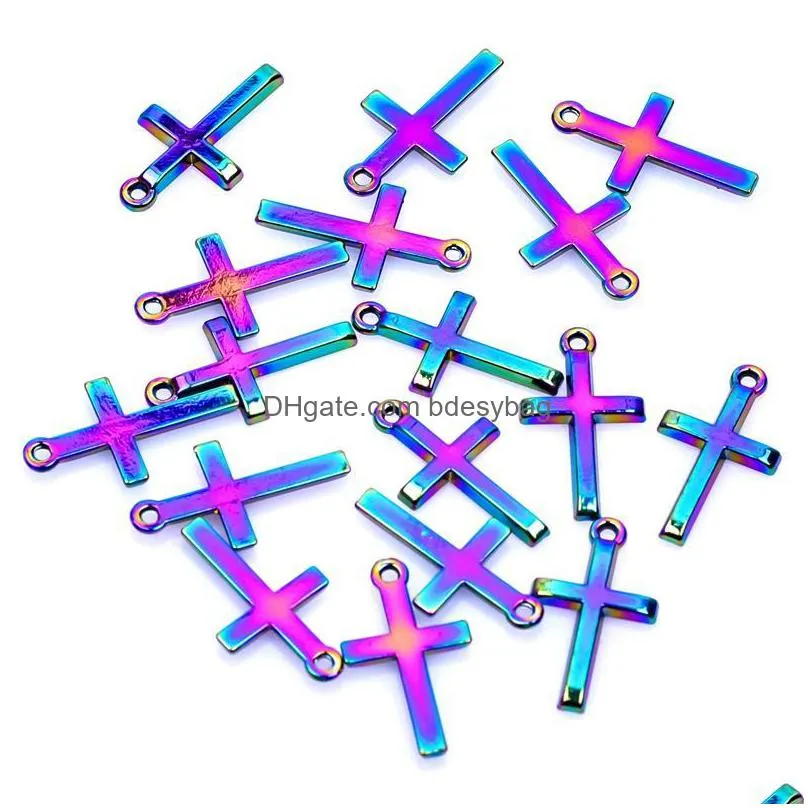 charms 10pcs/lot 24x14mm rainbow color cross pendant alloy floating fit for necklace bracelet locketcharms