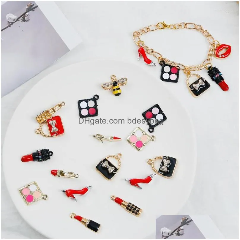 charms cartoon lipstick high heel creative makeup series pendants for women earrings making necklace diy finding