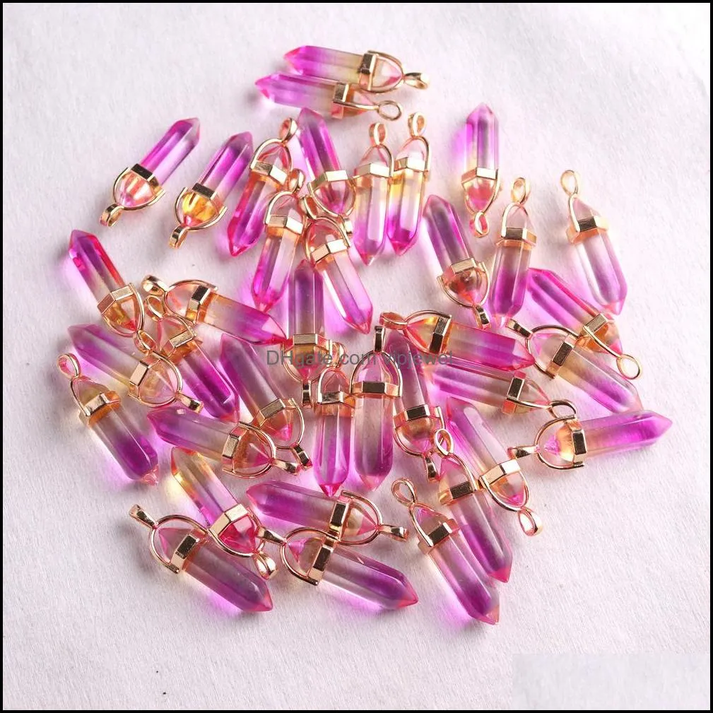 colored glass crystal bullet hexagon healing crystal pendants charms for diy earrings necklace jewelry making