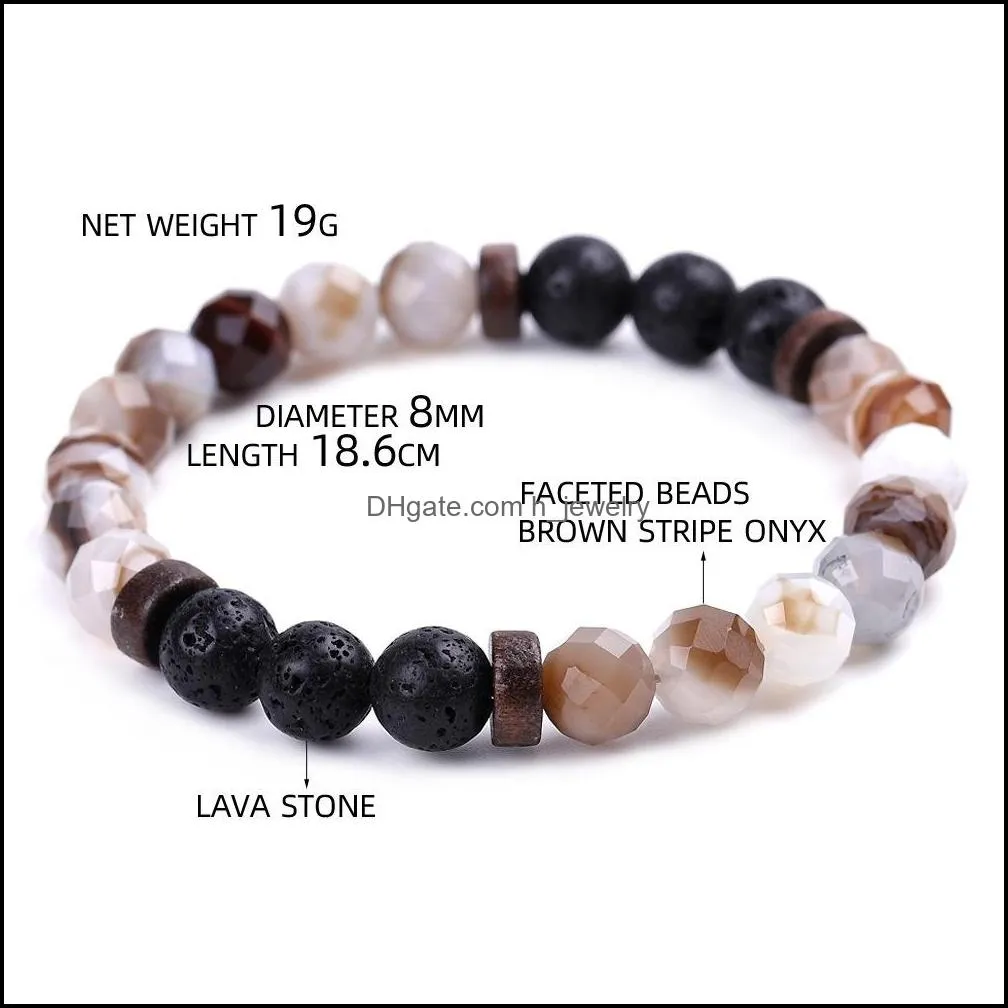 fashion men bracelet faceted natural stone wooden beaded 8mm tiger eye spectrolite buddha lava beads stretch bracelets women jewelry