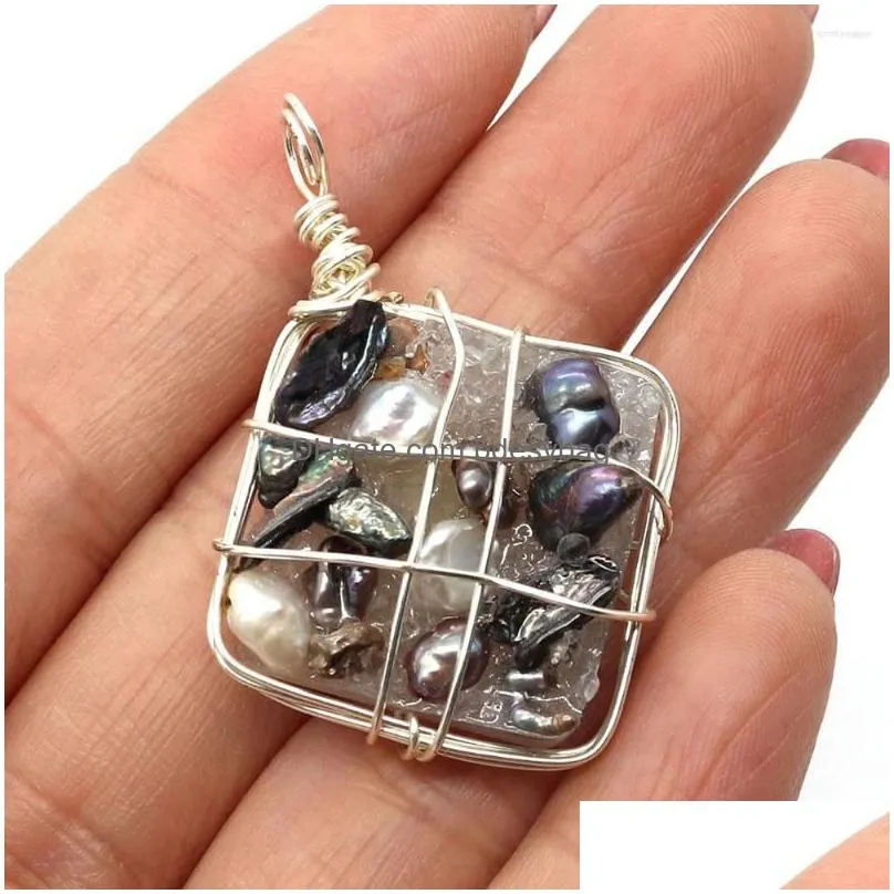 charms fashion resin crystal inlaid baroque pearl rhombus pendant 30x40mm for diy making charm jewelry earrings necklace accessories