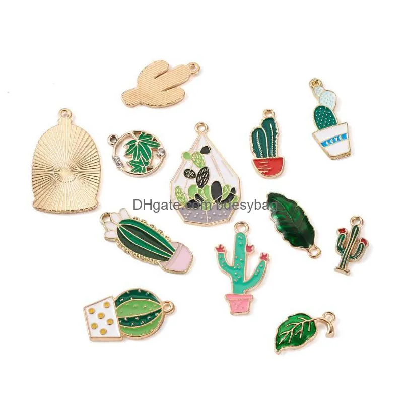 charms kissitty 4048pcs/box alloy enamel green plant pendants for diy handmade jewelry making earring necklace