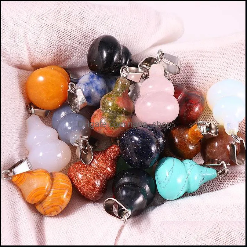 natural crystal opal rose quartz tigers eye stone charms gourd shape pendant for diy earrings necklace jewelry making