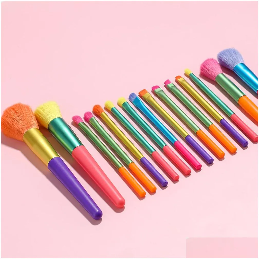 15pcs colorful makeup brushes set rainbow foundation powder contour eyeshadow brushes