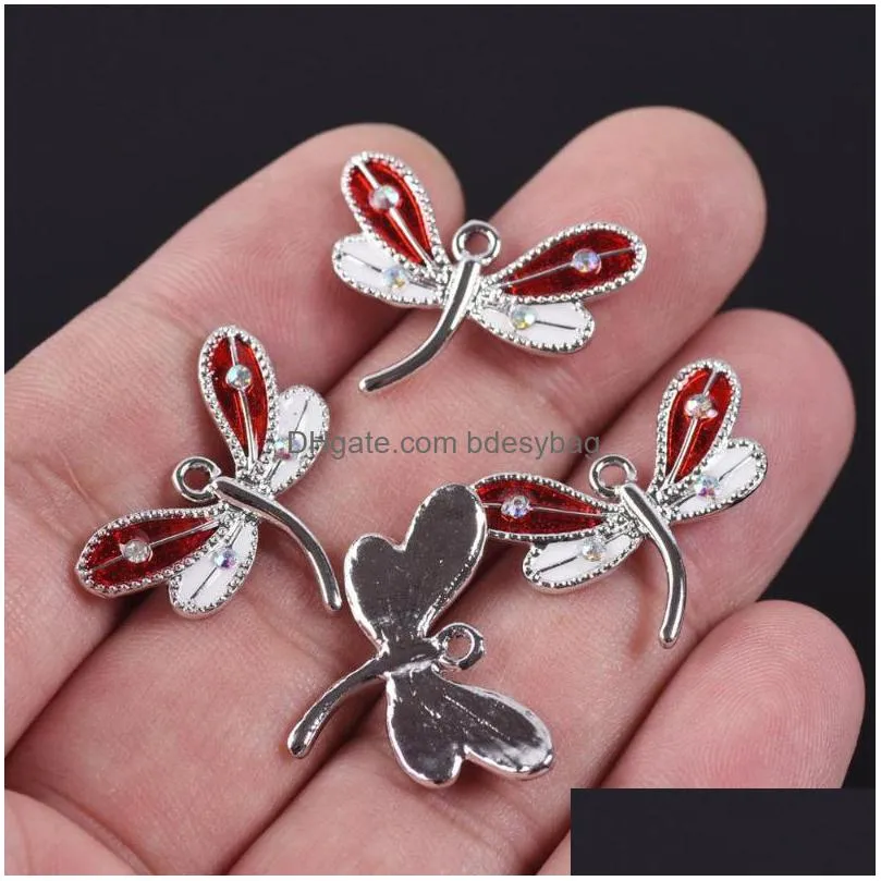 charms 5pcs 25x19mm dragonfly enamel metal loose pendants beads wholesale lot for jewelry making diy findings