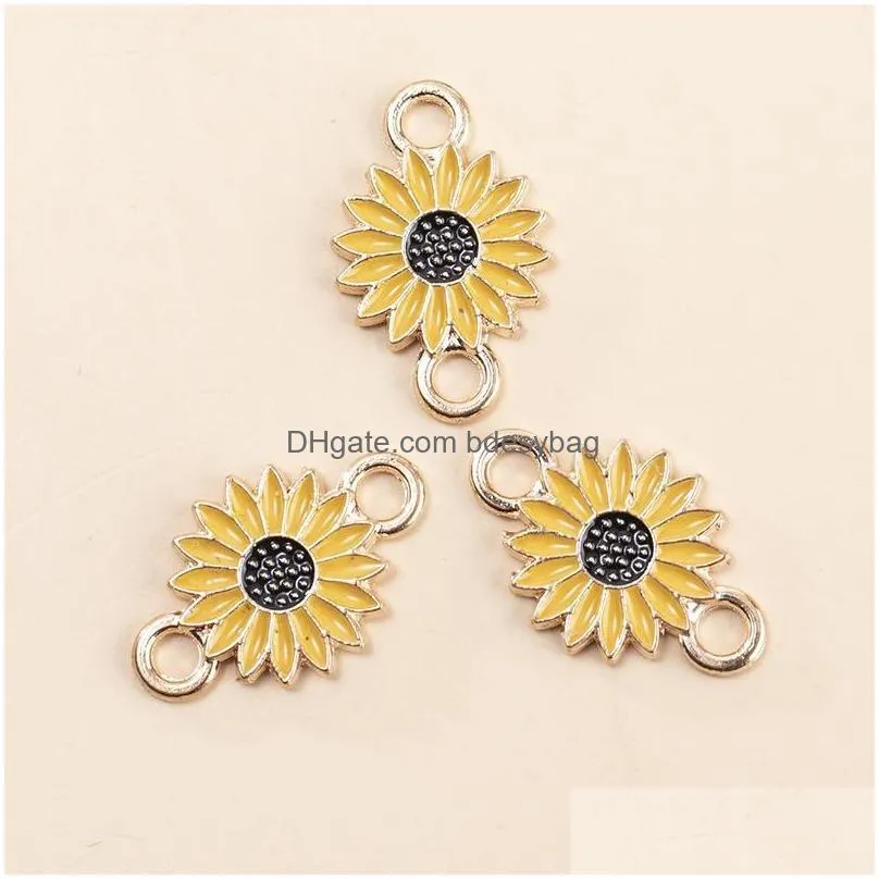 charms 10/20pcs enamel yellow daisy doublehole sunflower zinc alloy necklace pendant material diy jewelry making connectors