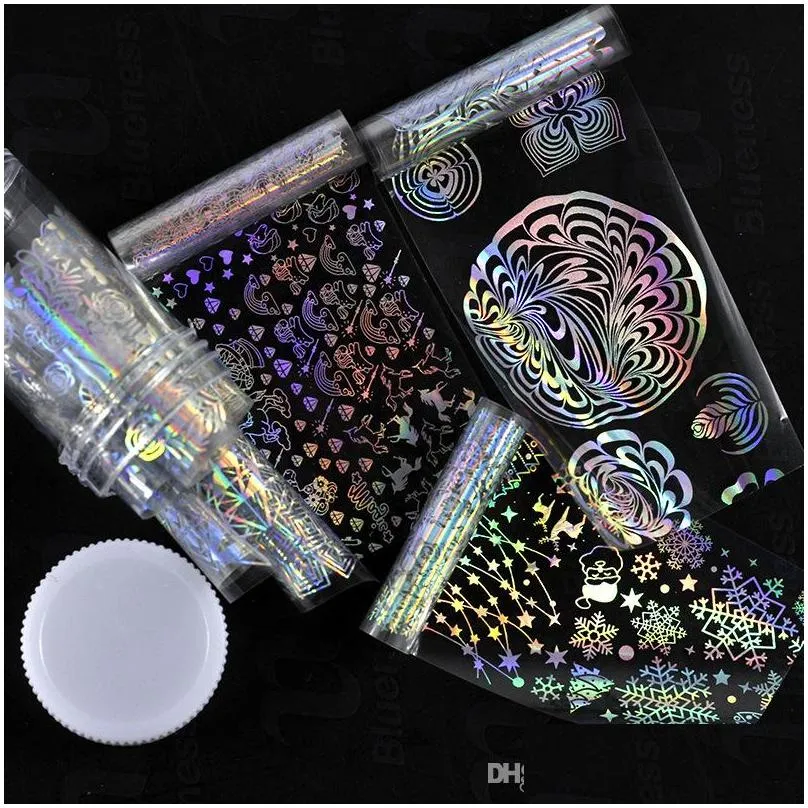 holographic nail foil laser flower dreamcatcher mixed patterns galaxy manicure nail art transfer sticker set for christmas halloween