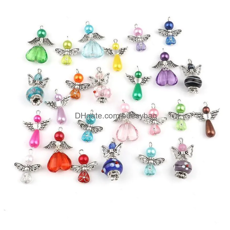 charms packet antique silver color angel zinc alloy acrylic religious wing pendants at random for jewelry makingcharms