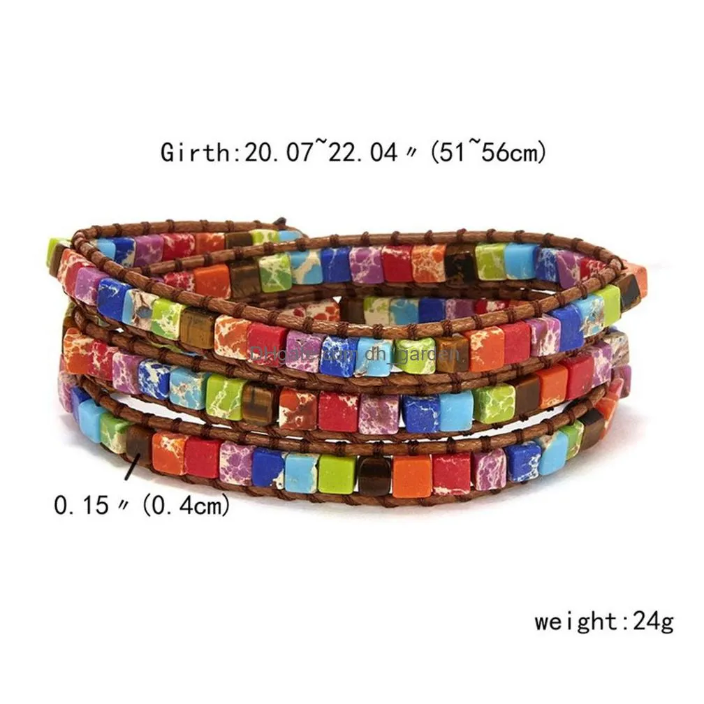 wholesale bohemia three layers square seven chakra strands emperor natural stone beads hand woven bracelet accessories