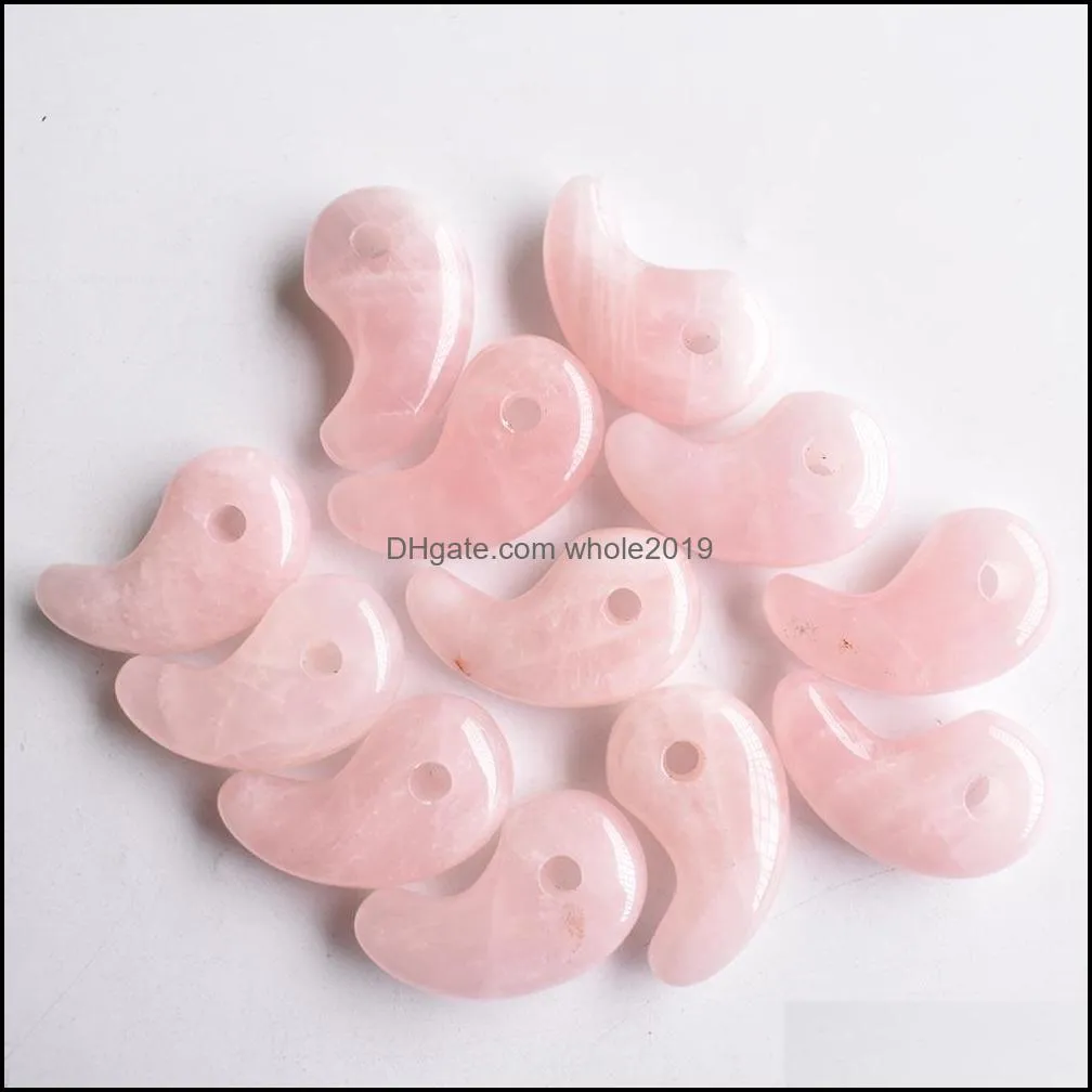 16x29mm natural stone pink quartz charms magatama charm pendants for jewelry necklace marking