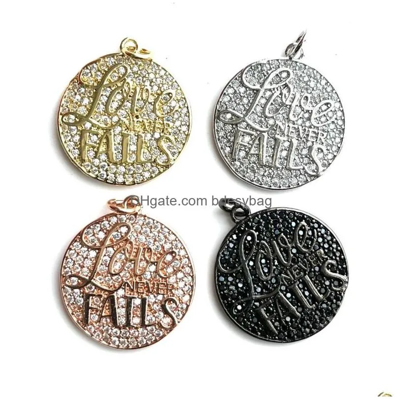 charms 5pcs cubic zirconia pave tags love never fails pendant for jewelry making bracelet necklace handmade accessories