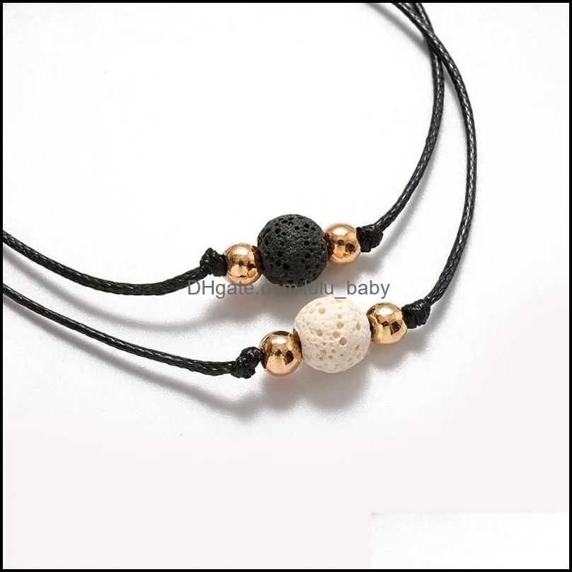8mm black white lava stone beads strand bracelet diy  oil perfume diffuser lover rope braided adjustable bracelets lulubaby