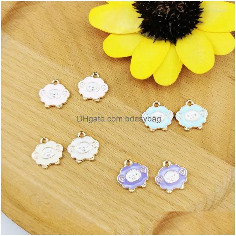 charms 10pcs alloy dripping oil cute animal little sheep pendant charm diy jewelry accessories keychain necklace earrings