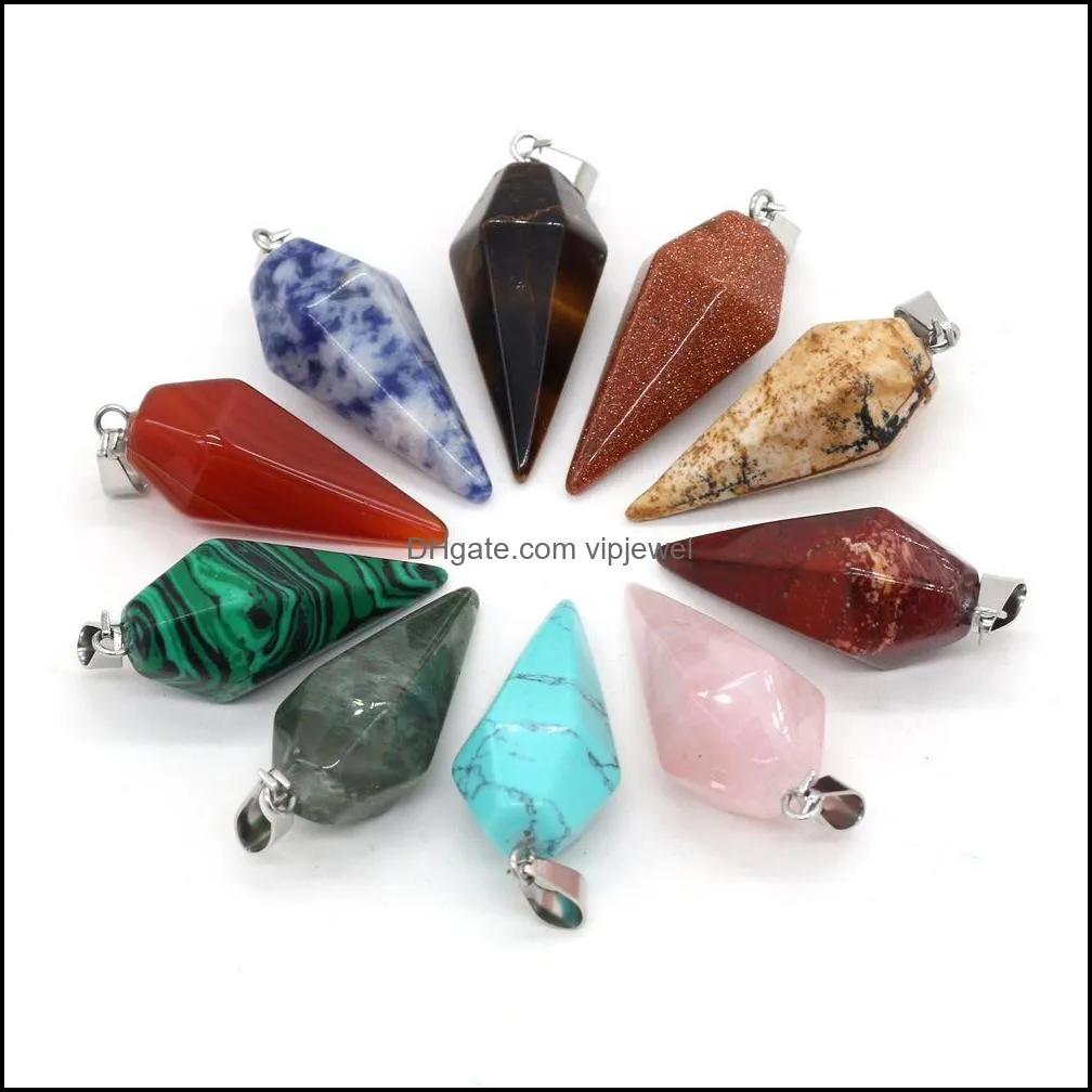 natural stone cone charms rose quartz tigers eye opal pendants crystal pendants clear chakras gem stone fit earrings necklace making