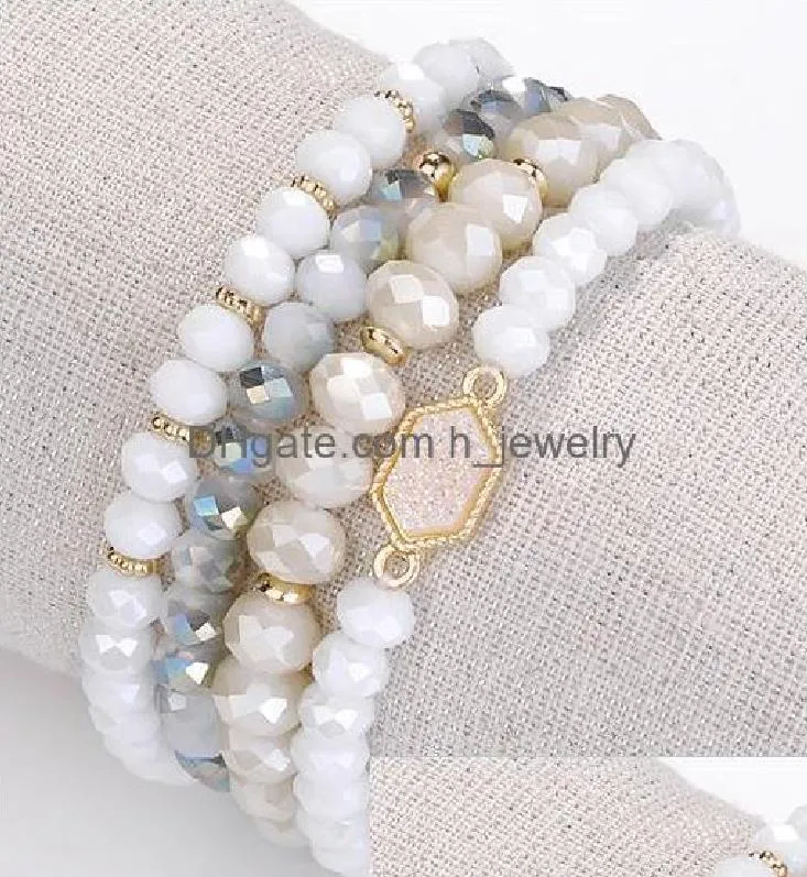 drusy druzy bracelet set natural stone glass beads charms bracelets for women lady jewelry
