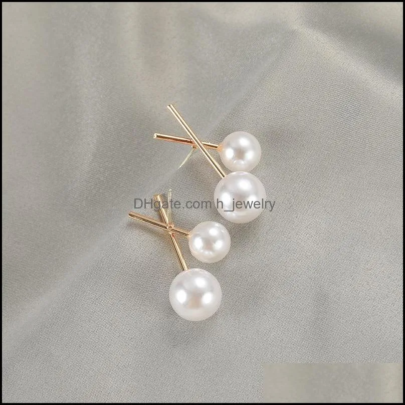 acrylic pearl beads charms needle stud earrings korean personality geometric small earring for women anniversary gift