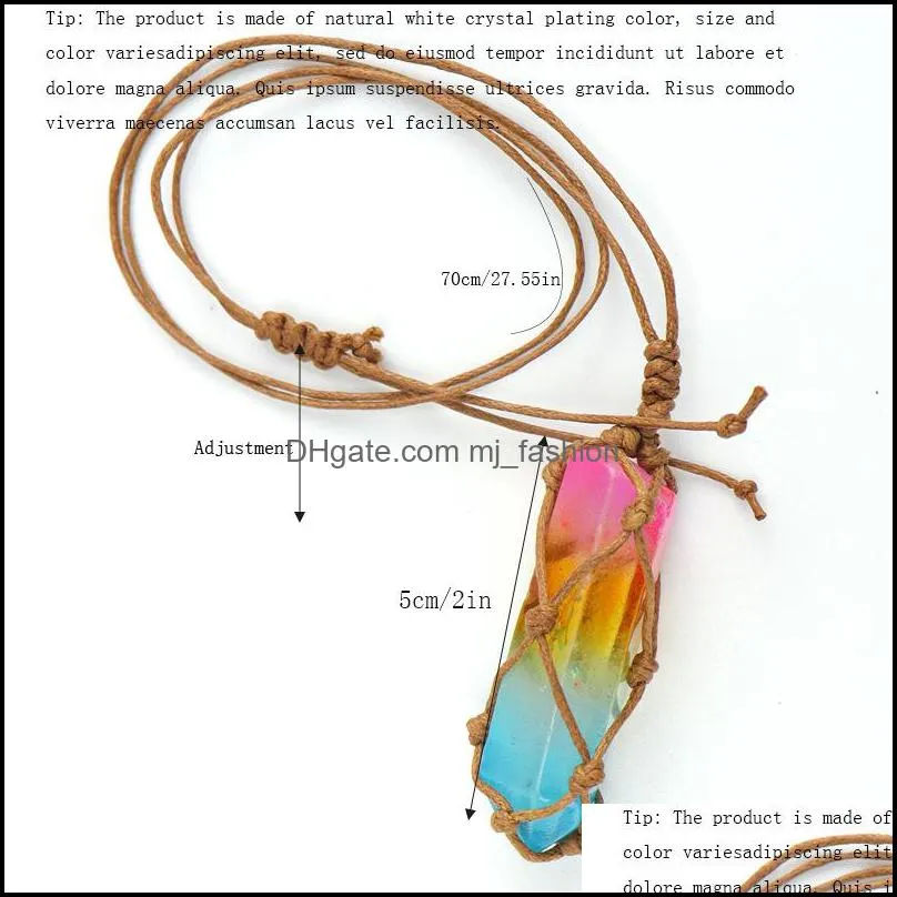 healing crystal column dyed natural stone pillar pendant weave net bag charms green pink crystal rope chain necklaces mjfashion