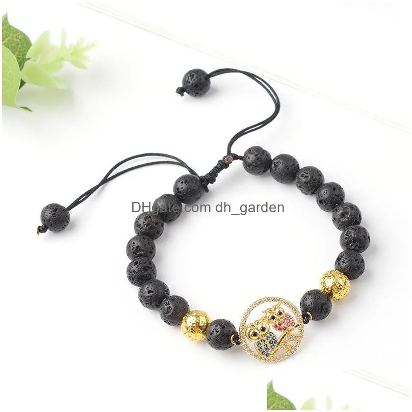 new style natural volcanic stone micro inlaid with haoshi love life tree energy bracelet hand woven string adjustable lava bracelet