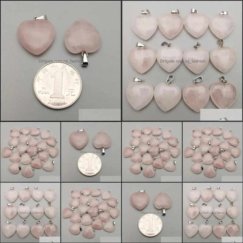 20mm rose quartz heart natural stone charms chakra healing pendant diy necklace earrings jewelry makin mjfashion