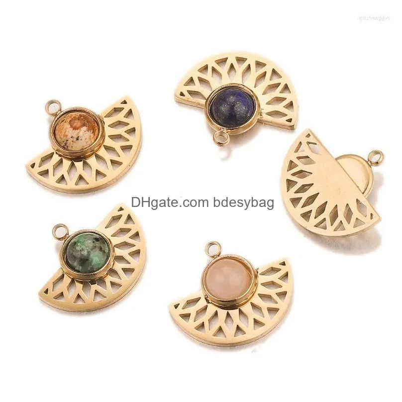 charms 5pcs natural stone and stainless steel bohemia charm pendants gold sector for dangle diy earring necklace making wholesale