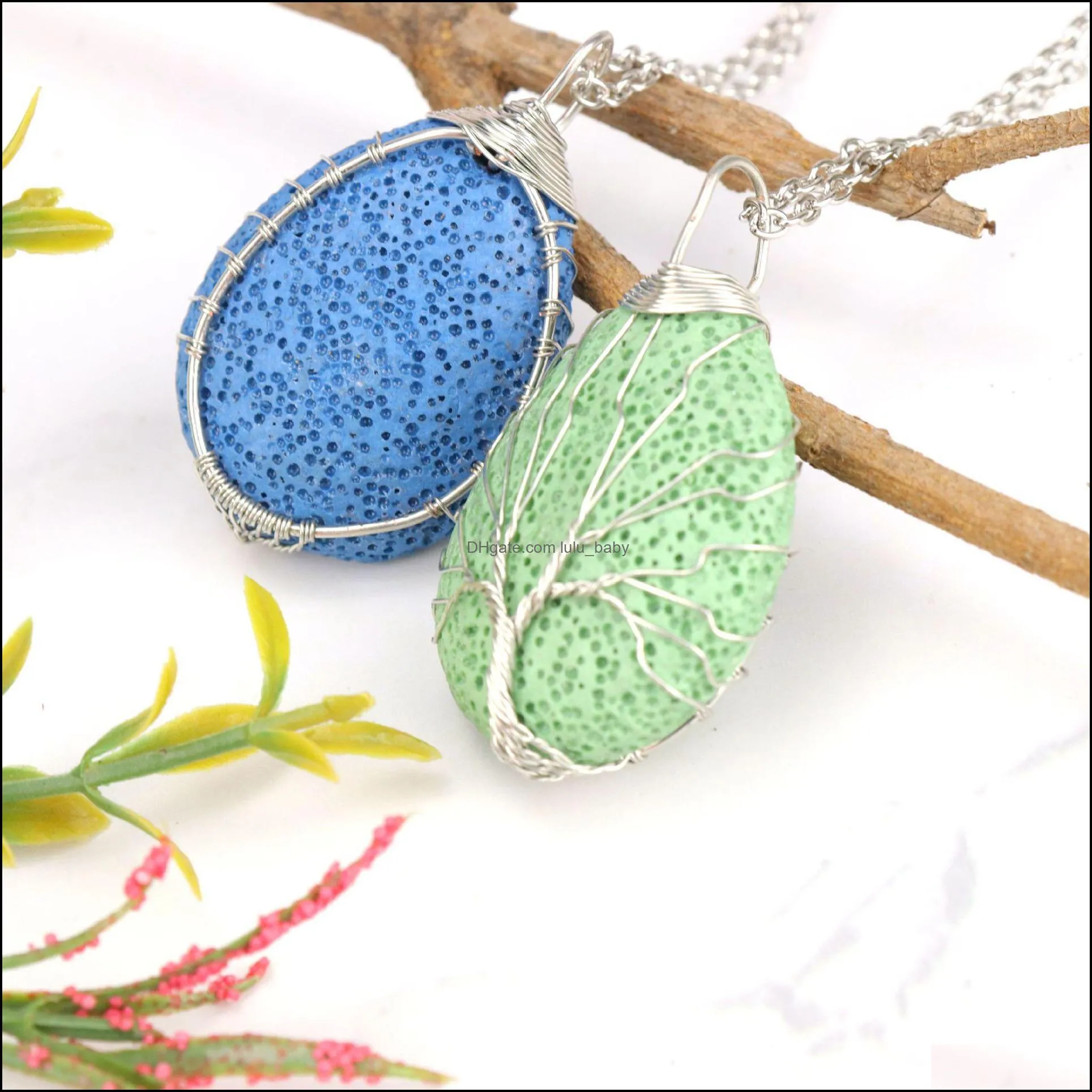 handmade twine tree of life colorful lava stone pendant necklace diy arom essential oil diffuser necklaces for women men jewe lulubaby