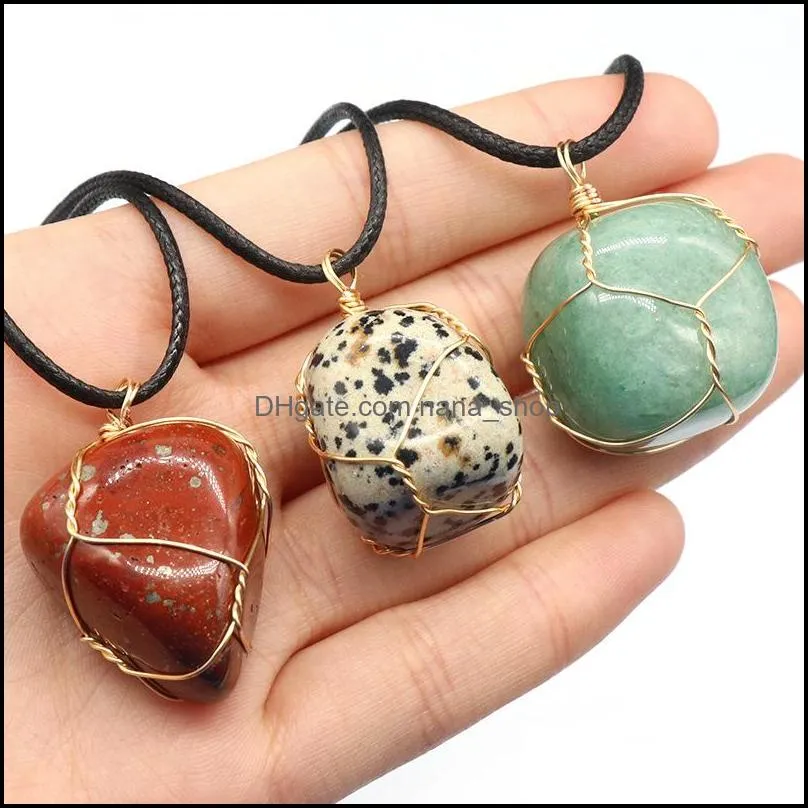 natural crystal irregular stone ball charms pendants wire wrapped amethyst tiger eye stones trendy jewelry making wholesale