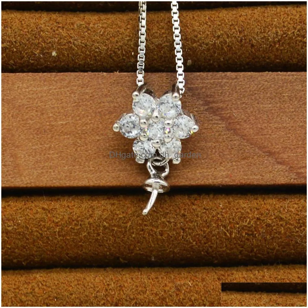 s925 sterling silver pendant accessories pearl silver mounts wholesale sterling silver pearl neck drop hole zircon snowflake