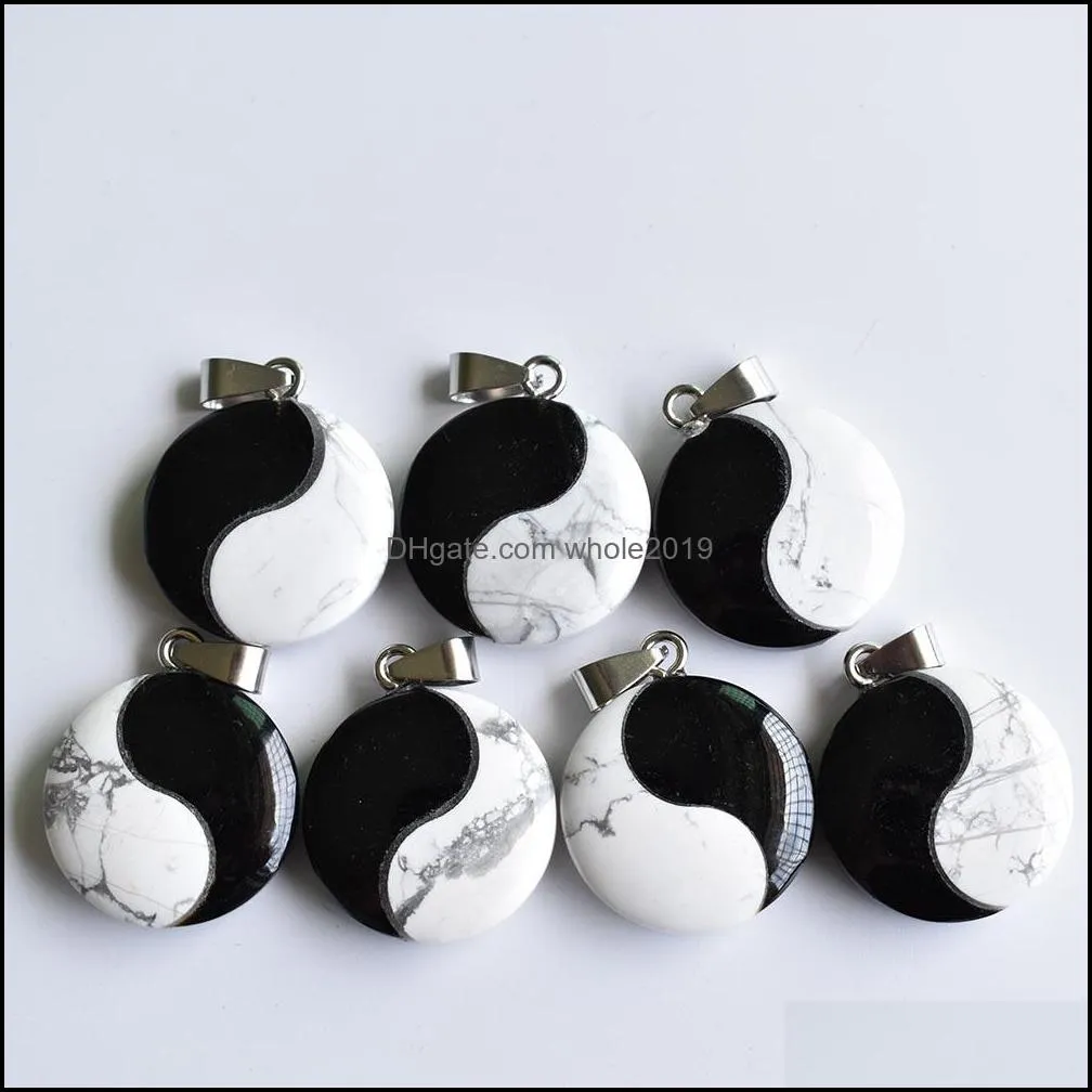 natural stone tai chi yin yang charms black onyx white turquoise pendants for necklace jewelry making