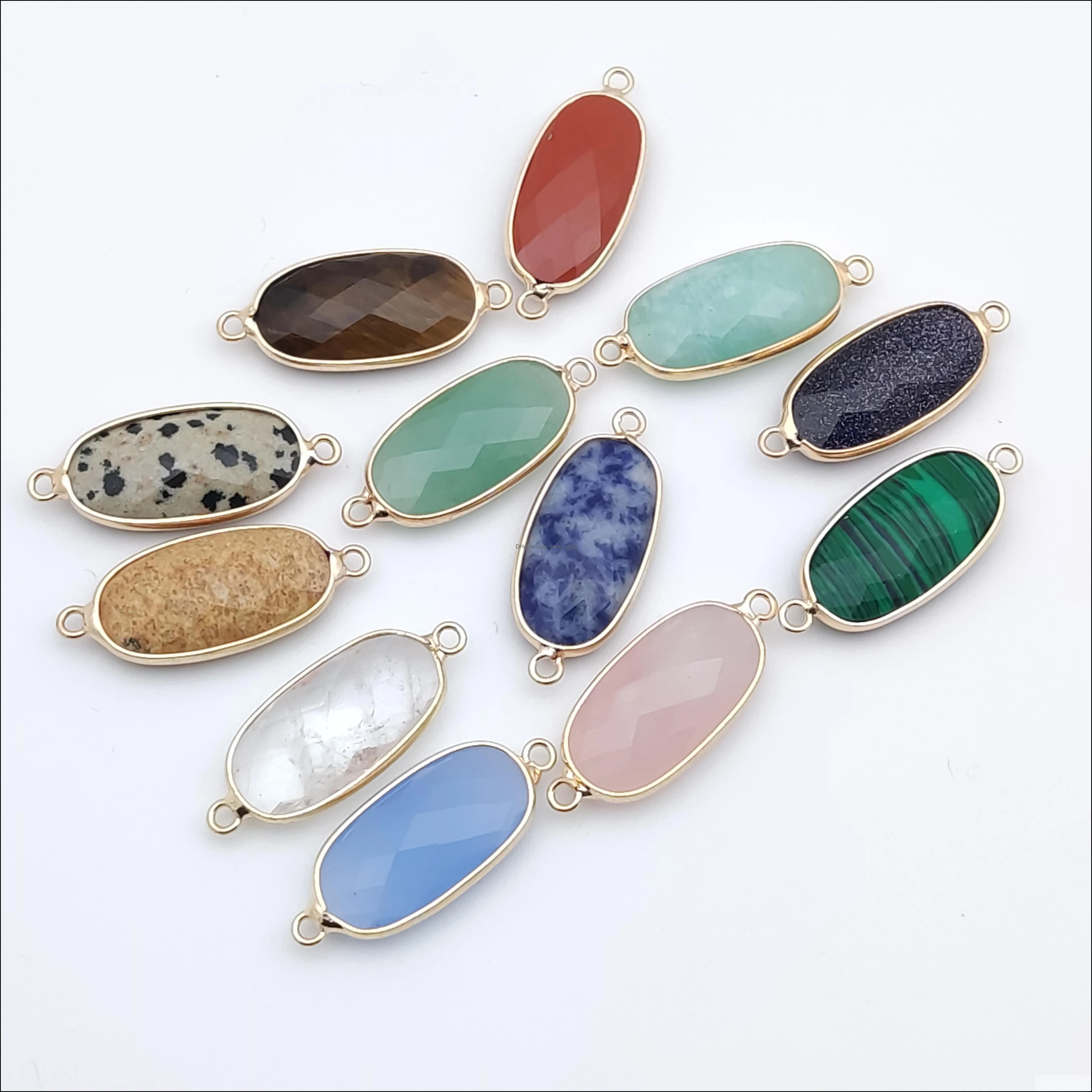 gold edged natural stone charms green rose quartz crystal connector pendant for earrings necklace jewelry making wholesale